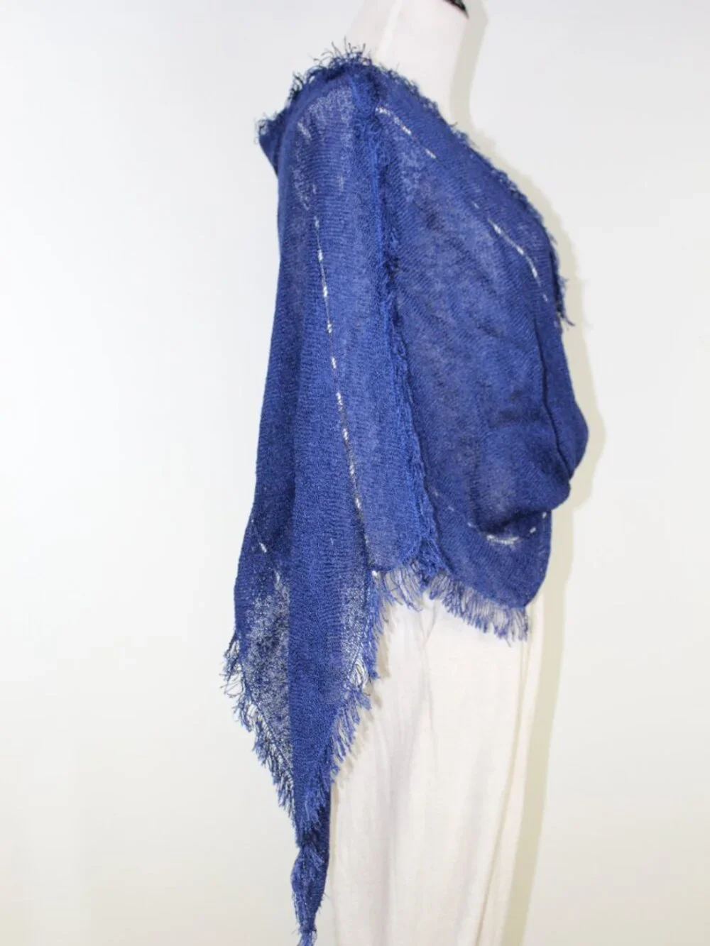 Blue Fringe Knit Wrap Shawl Lightweight Sheer Scarf Boho Wedding - Picture 5 of 12